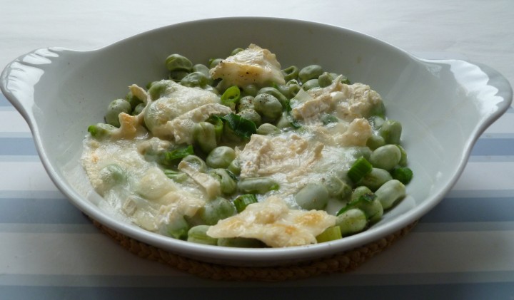 Broad Beans with Grilled Goats Cheese
